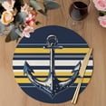 thumbnail image 3 of Nautical Anchor Round 13 Inch Placemats Set of 6, Navy Blue Yellow Striped Farmhouse Ombre HeatResistant Non Slip Place Mats for Dining Table, Wipeable Braided Kitchen Table Mats for Housewarming, 3 of 9