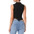 thumbnail image 3 of Top Sin Mangas con Cuello Mock para Mujeres, Brillo, Dobladillo Asimétrico, Blusa M Negra, 3 of 6