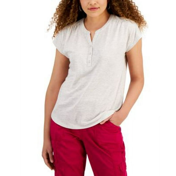 Style & Co Dolman Sleeve Henley Linen Blend Top Natural Oat Heather 2XL