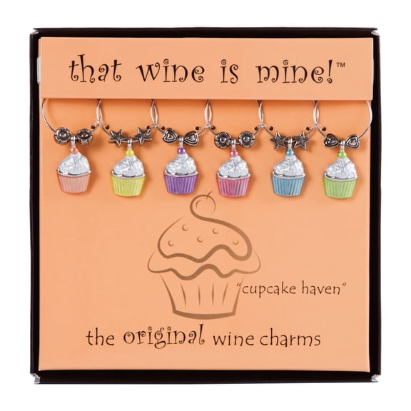 Wine Things 6-Piece Cupcake Heaven Wine Charms, Painted