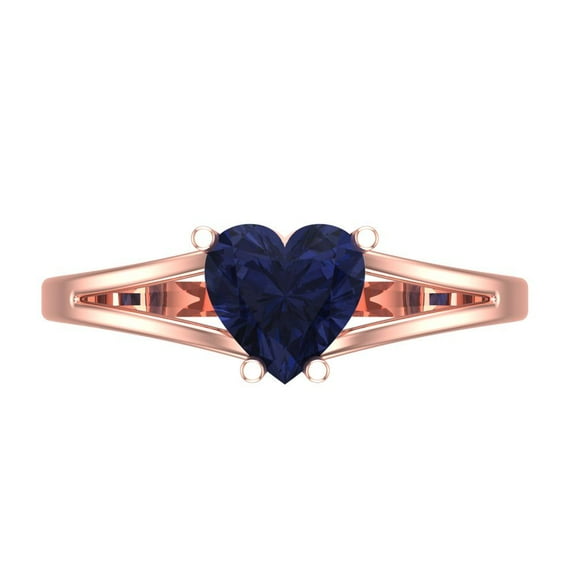 Solitaire Engagement Ring for Women - 1ct Simulated Blue Sapphire in 14K Rose Gold Promise Ring