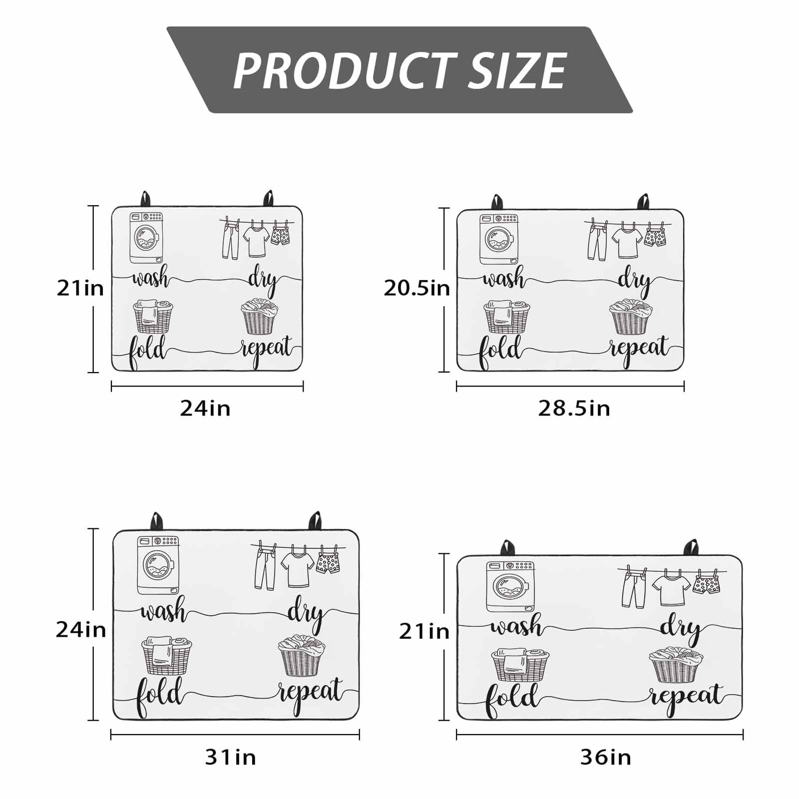 Laundry Room Stove Top Cover for Electric Stove, Heat-proof & Non Slip Glass Top Stove Cover Protector, Cartoon Wash Dry Fold Repeat Simple Lines Art Kitchen Flat Cooktop Rubber Mat 24x21 Inches