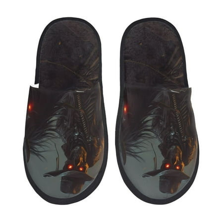 Balery Cool Skull Western Cowboy Slient Indoor Furry Fleece Comfort House Shoes Soft Non-Slip Home Shoes Cotton slippers House Slippers-- Large