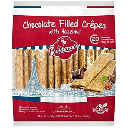 La Boulangere Chocolate Hazelnut Crepes, Individually Wrapped, Non GMO, Free From Artificial Flavors & Colors, 20-Count 2 Packs