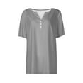 thumbnail image 5 of Moxiu Summer Tops for Women 2025 Button Down Short Sleeve Boho Tops Solid V Neck Blouse Tees Spring Dressy Work Tunic Tshirt Gray,XXXL, 5 of 6