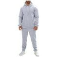 thumbnail image 3 of Men's 2-Piece Fleece Tracksuit Set – Zipper Hoodie & Sweatpants with Pockets, Solid Color, Autumn Winter Leisure Sports Suit, Plus Size, 3 of 9