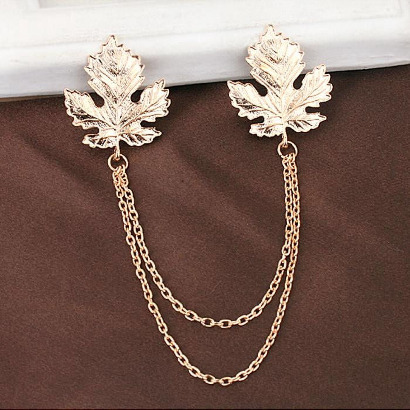 Xuanheng Leaf Chain Brooch Pin Button, Shirt Neck Collar Tips with
