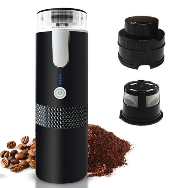 1200mAh Rechargeable Single-Serve Espresso Maker, 170ml Compact Electric Coffee Machine with Dual Ground Coffee & Capsule Compatibility, Portable 400g Stainless Steel/ABS Brewer for Travel, Camping,