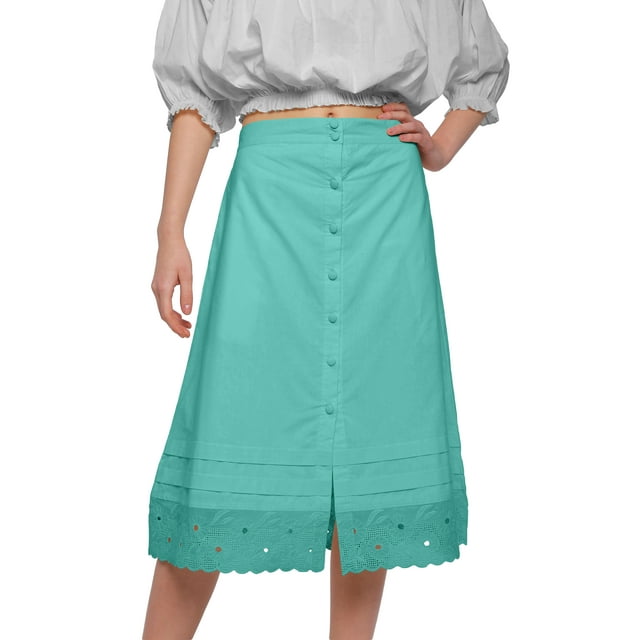 Moomaya Solid Cotton Skirts For Women Button Down A-Line Knee Length Skirts
