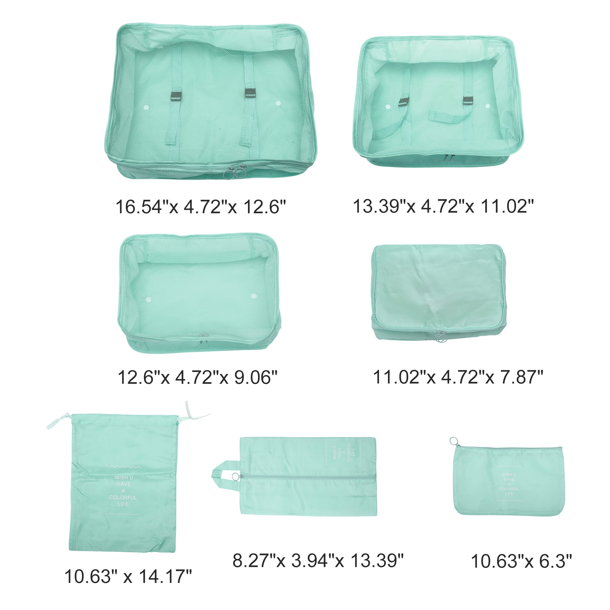 Unique Bargains Portable Packing Cube Set with 7 Different Sized Bags Light Blue