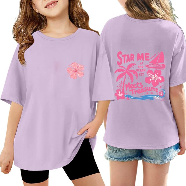 Children's Shoulder Print Short Sleeve T Shirt Top (3 14y)