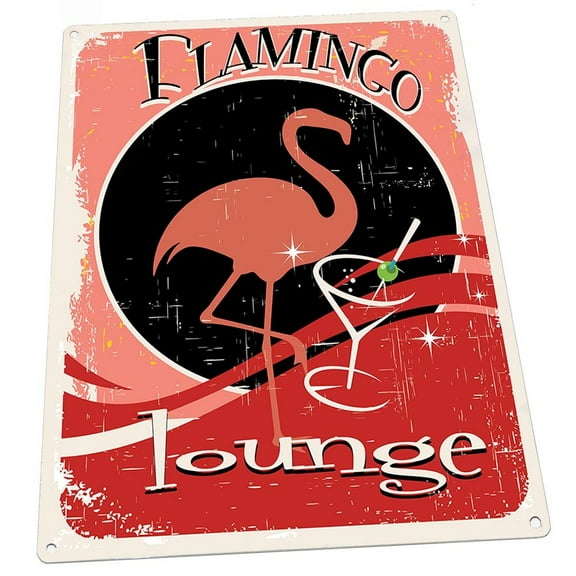 Flamingo Lounge 9"x12" Metal Sign, Wall Decor for Mancave, Den, or Gameroom