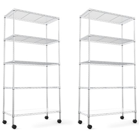 

Tcbosik 5 Tier NSF Metal Shelf Wire Shelving Unit 750lbs Capacity Heavy Duty Adjustable Storage Rack with Wheels & Shelf Liners for Closet Kitchen Garage 60 H x 30 W x 14 D - Chrome Set of 2