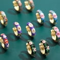 thumbnail image 2 of Vintage Enamel Flowers Cute Huggies Hoop Earrings for Women Classic Colorful Engraved Round Circle Ear Buckle Retro Brincos, 2 of 7
