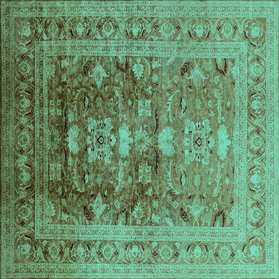 Ahgly Company Indoor Square Oriental Turquoise Blue Traditional Area Rugs, 4' Square