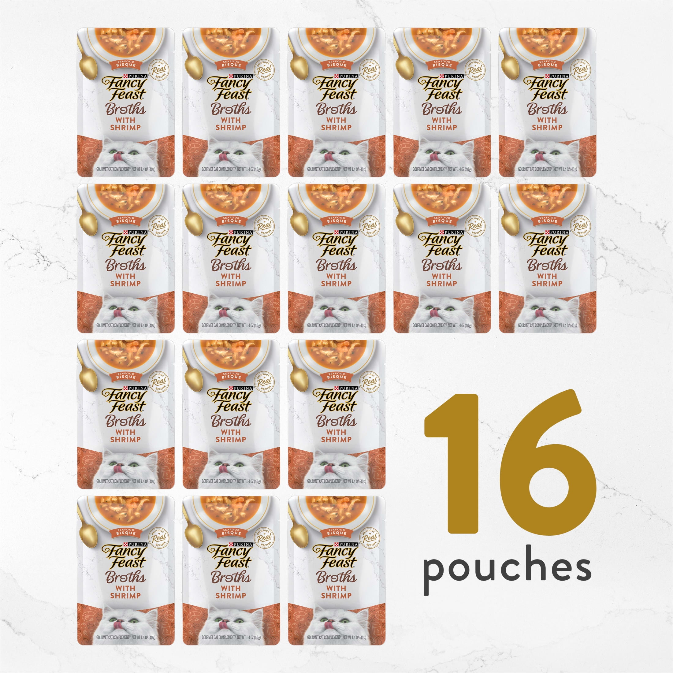 Purina Fancy Feast Broths Shrimp Seafood Bisque Wet Cat Food, 1.4 oz Pouch