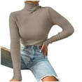 thumbnail image 1 of Women‘s Turtleneck Fall Winter Long Sleeve Sweater Jumper Warm Soft Ribbed Knitted Casual Solid Color Basic Slim Fit Pullover Tops(Coffee XL), 1 of 8