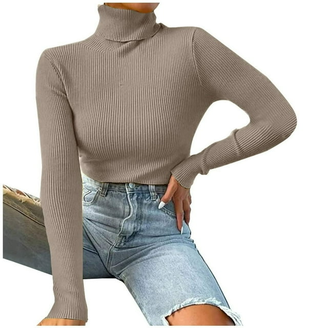 Women‘s Turtleneck Fall Winter Long Sleeve Sweater Jumper Warm Soft Ribbed Knitted Casual Solid Color Basic Slim Fit Pullover Tops(Coffee XL)