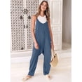 thumbnail image 4 of Women Casual Summer Overalls Sleeveless Spaghetti Strap Romper Jumpsuits Trendy Beach Vacation Outfits Sea Blue L, 4 of 6