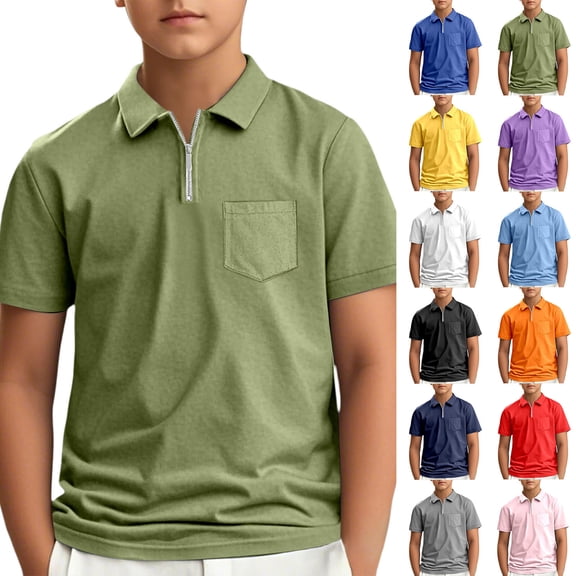 Boys' School Uniform Polo Shirt Back to School Toddler Kids Shirts Summer Outdoor Clothes Army Green 9-10 Years