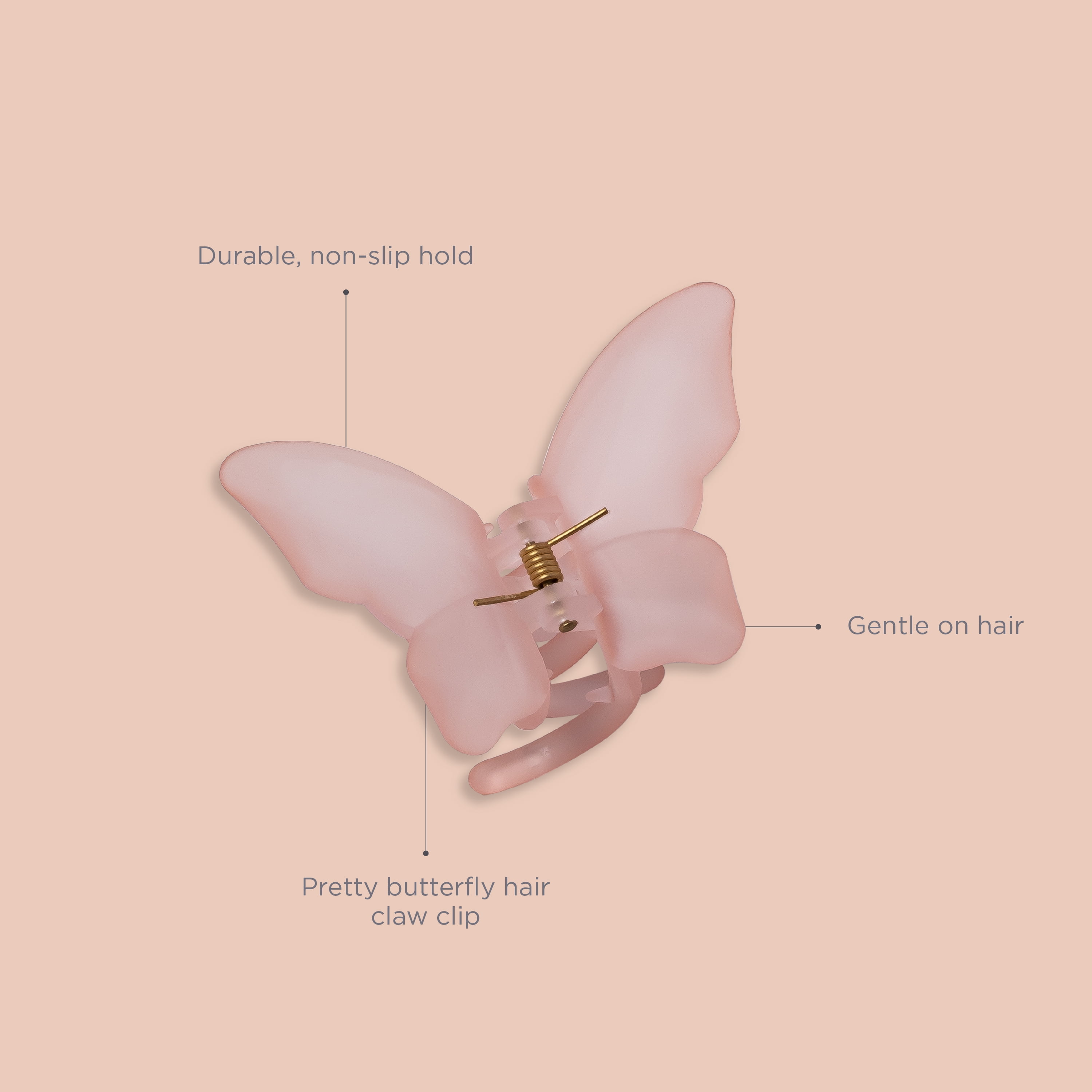 HAIRITAGE BY MINDY Take Me To The Beach Butterfly Claw Clip Barrettes for Hair, Pink, 1PC