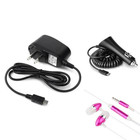 Insten Car + Travel AC Wall Charger + 3.5mm Headset For Motorola Moto Razr VE20 HTC One M7 M8 Desire 526 626 530 610 Samsung Galaxy S5 S4 S3 Note 5 3 Edge LG Stylo 3 K8v K20 (Best Car Charger For Htc One)