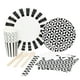 thumbnail image 2 of Juego de vajilla desechable de 97 piezas para fiestas con temática de rayas para suministros de fiesta de cumpleaños Negro, 2 of 9
