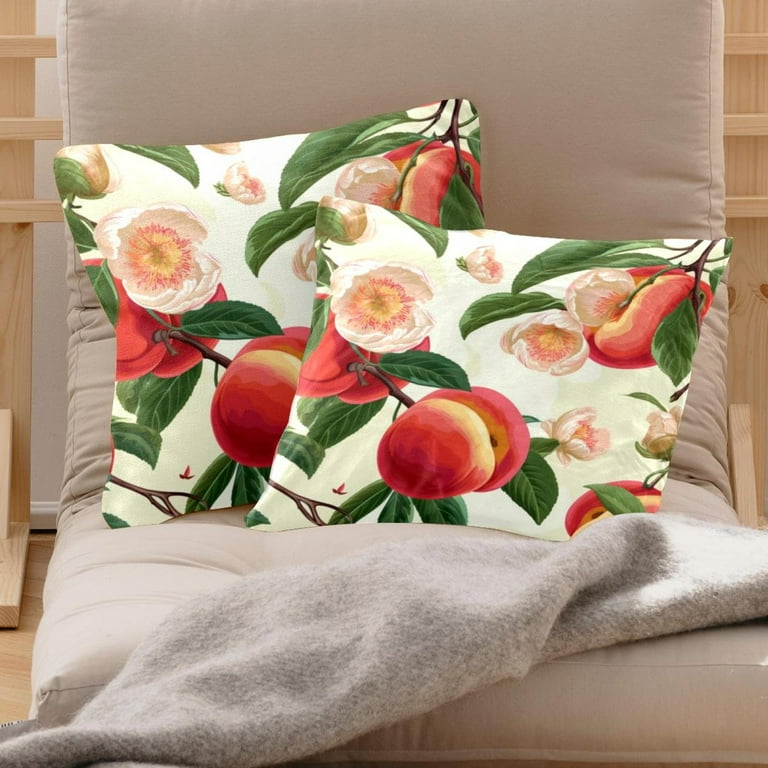 Peach Fruit on Flowering Branch 2PCS Throw Cushion Covers Soft - Main Image