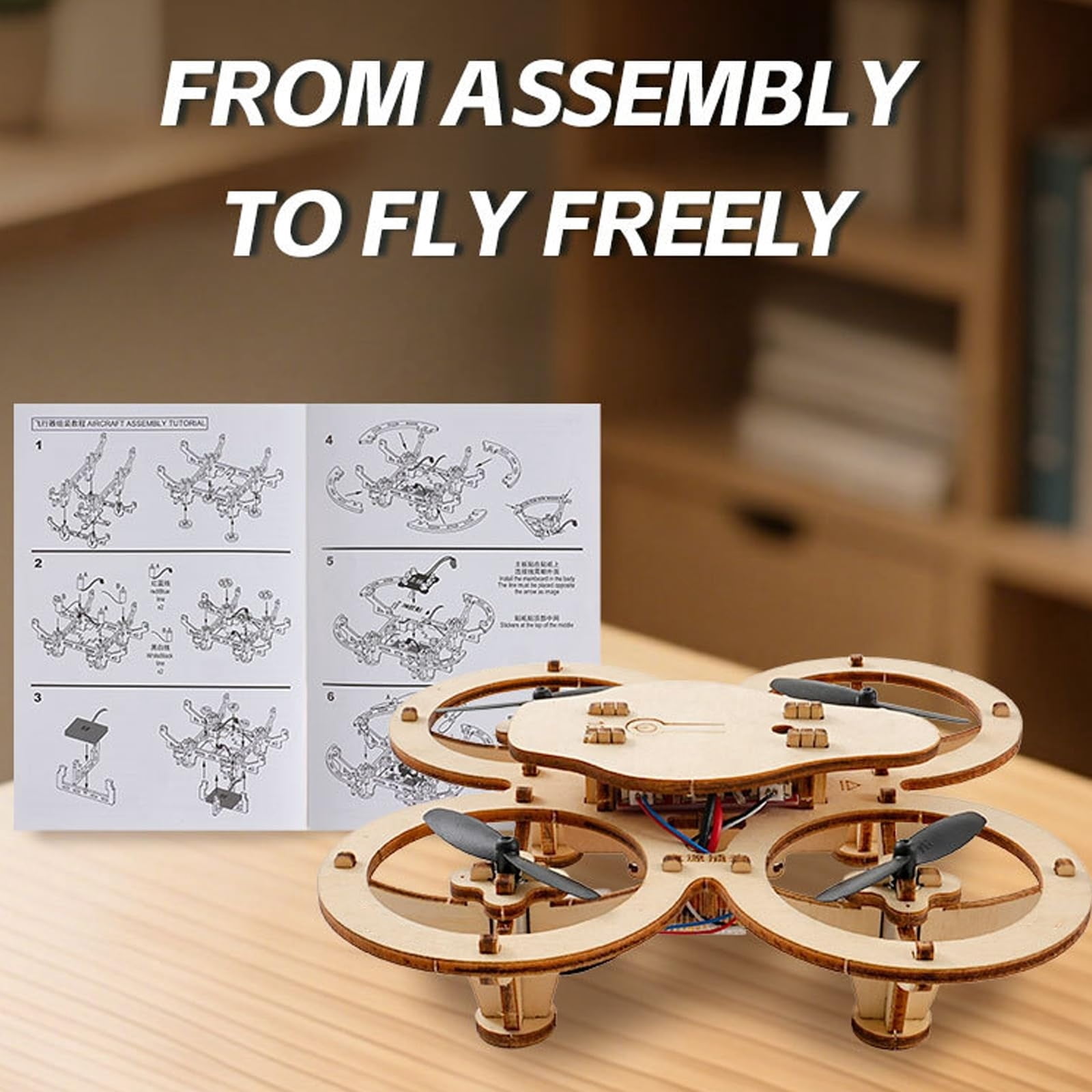 Diy Wooden Quadcopter Rc Drone Kit, 4-Axis Stable Flight, Learning Stem Toy For All Ages & S