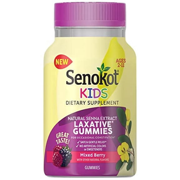 Senokot Kids Mixed Berry Laxative Gummies for Age 2 , Senna Extract for Gentle, Overnight Relief from Occasional Constipation, 40 ct