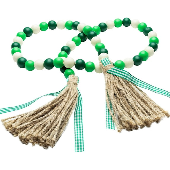 TekDeals Wooden Beads Garland Tassels Farmhouse Rustic Country Hanging Decor With Jute Rope