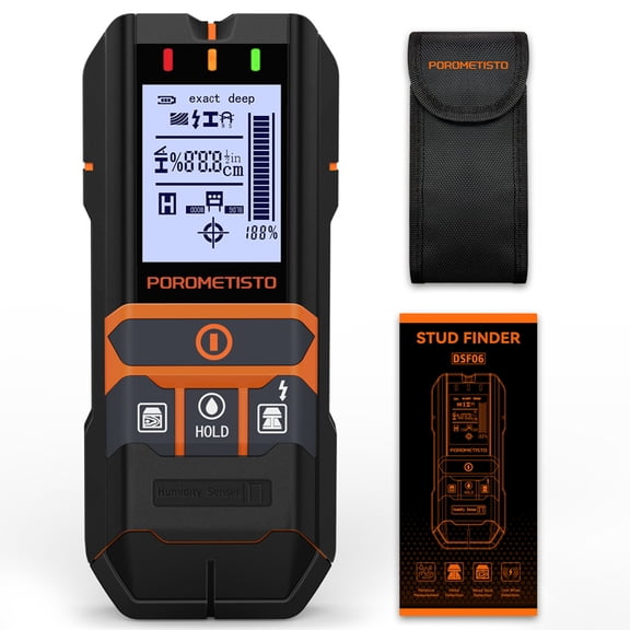 POROMETISTO DSF06 Precision 2-in-1 Moisture Meter & Stud Finder Wall Scanner with Metal Detector, Deep/Exact Modes, Backlit LCD, Auto Calibration
