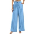 thumbnail image 2 of Cagogo Women Plus Size Wide Leg High Waisted Lounge Pant with Pockets Solid Casual Vacation Long Trousers Baggy Palazzo Pants, Light Blue L, 2 of 6