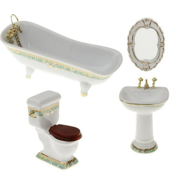 Dollhouse Furniture Miniature Bathroom Accessories Set 4PCS Porcelain Bath Furnishings -1:12 Scale