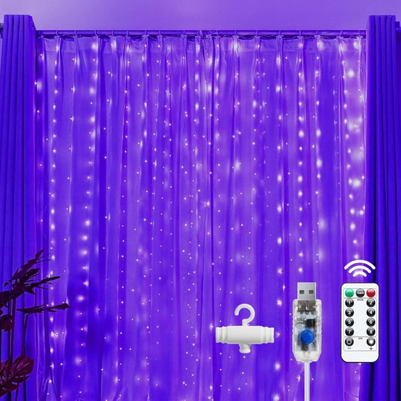 300 LED Fairy Curtain Lights, 9.8ft x 9.8ft Curtain String Lights, USB Plug in 8 Lighting Modes LED Christmas String Hanging Lights with Remote for Bedroom Indoor Outdoor Weddings Party Xmas