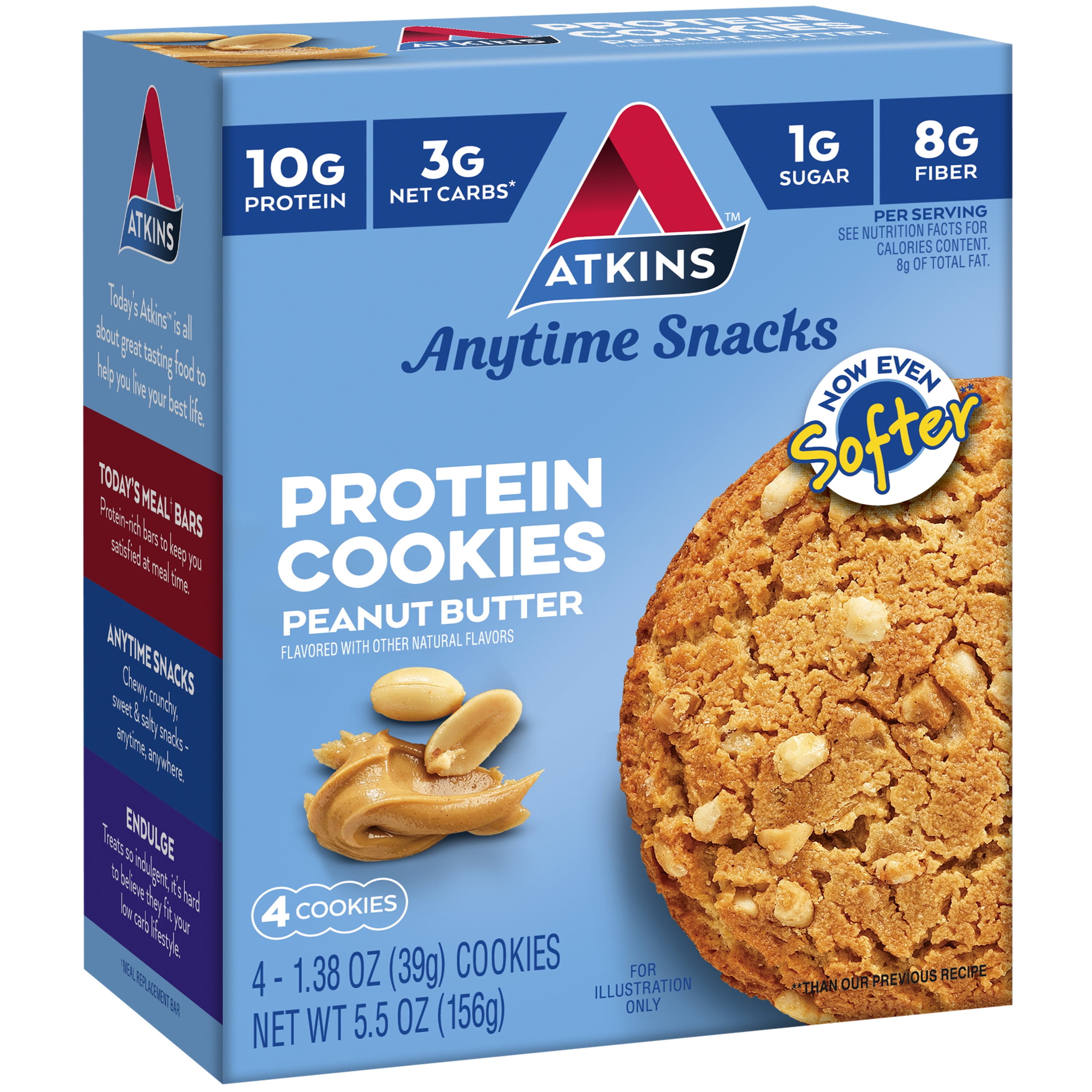 Atkins Peanut Butter Protein Cookie, Rich in Fiber, Low Carb, Low Sugar, Keto Friendly, 6/4 Packs