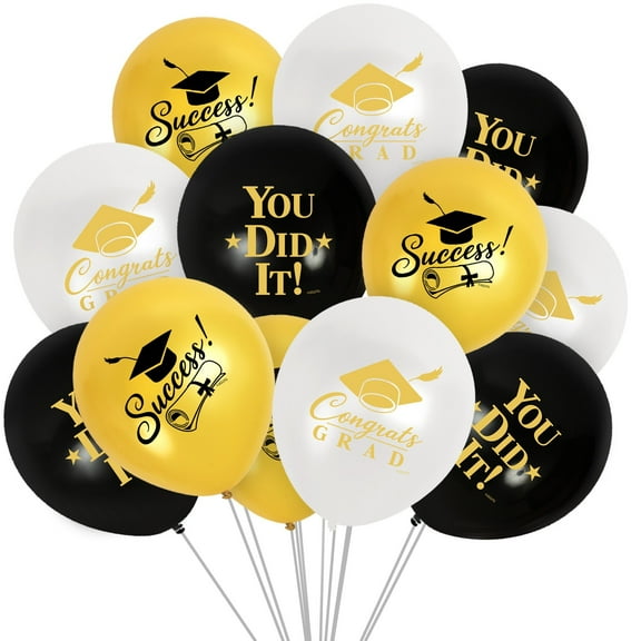 Gold Graduation Balloon Bouquet 24 Pack - Gold Graduation Party Supplies
