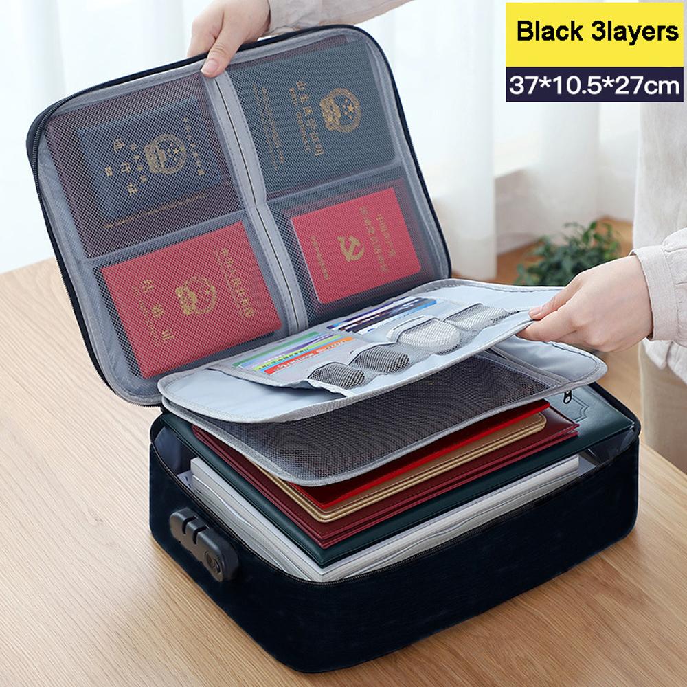 File Storage Bag Small Fireproof Document Bag 3-Layer Soft Organizer Bag  With Combination Code Lock Cash,Card,Passport, Check,Bill Home,Office,Travel  Carry Bag