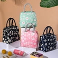 thumbnail image 3 of GRNSHTS Women's Lunch Bag Daisy Print, Reusable Waterproof Zipper Insulated Bag with Patch Pocket (Navy Blue), 3 of 6