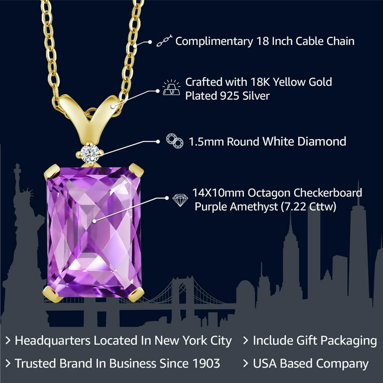 King Ice★14K Gold Amethyst Crown Julz Necklace★送料税込 Gem Stone King 7.22 Cttw Purple Amethyst and White Diamond
