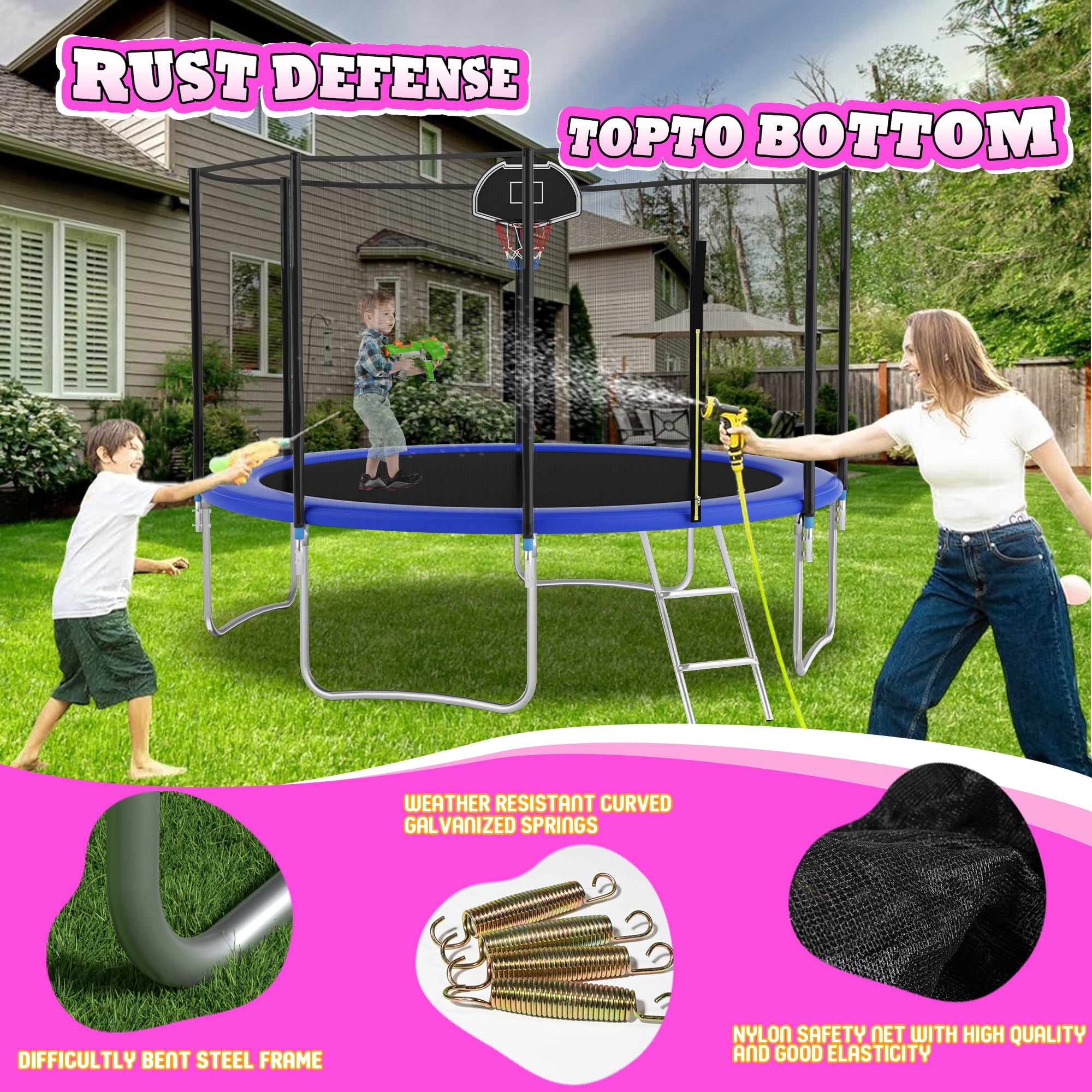 Shengchao Trade 1000LBS 12FT Trampoline for Adults and Kids,Trampoline with Enclosure,Basketball Hoop, Light,Recreational Trampoline with Ladder, Heavy Duty Trampoline Capacity for 4-6 Kids