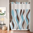 thumbnail image 2 of No Hook Shower Curtain, Brown Blue Striped Shower Curtains for Bathroom with See Through Top Window, Modern Gradient Abstract Line Art Waterproof & Washable Bath Curtain Extra Long 72"x84", 2 of 9