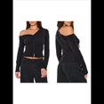 thumbnail image 3 of Cárdigan Corto de Larga con Hombros Descubiertos y Abertura Frontal para Mujer, Camisa con Botones, Tops de Otoño Negro M, 3 of 8