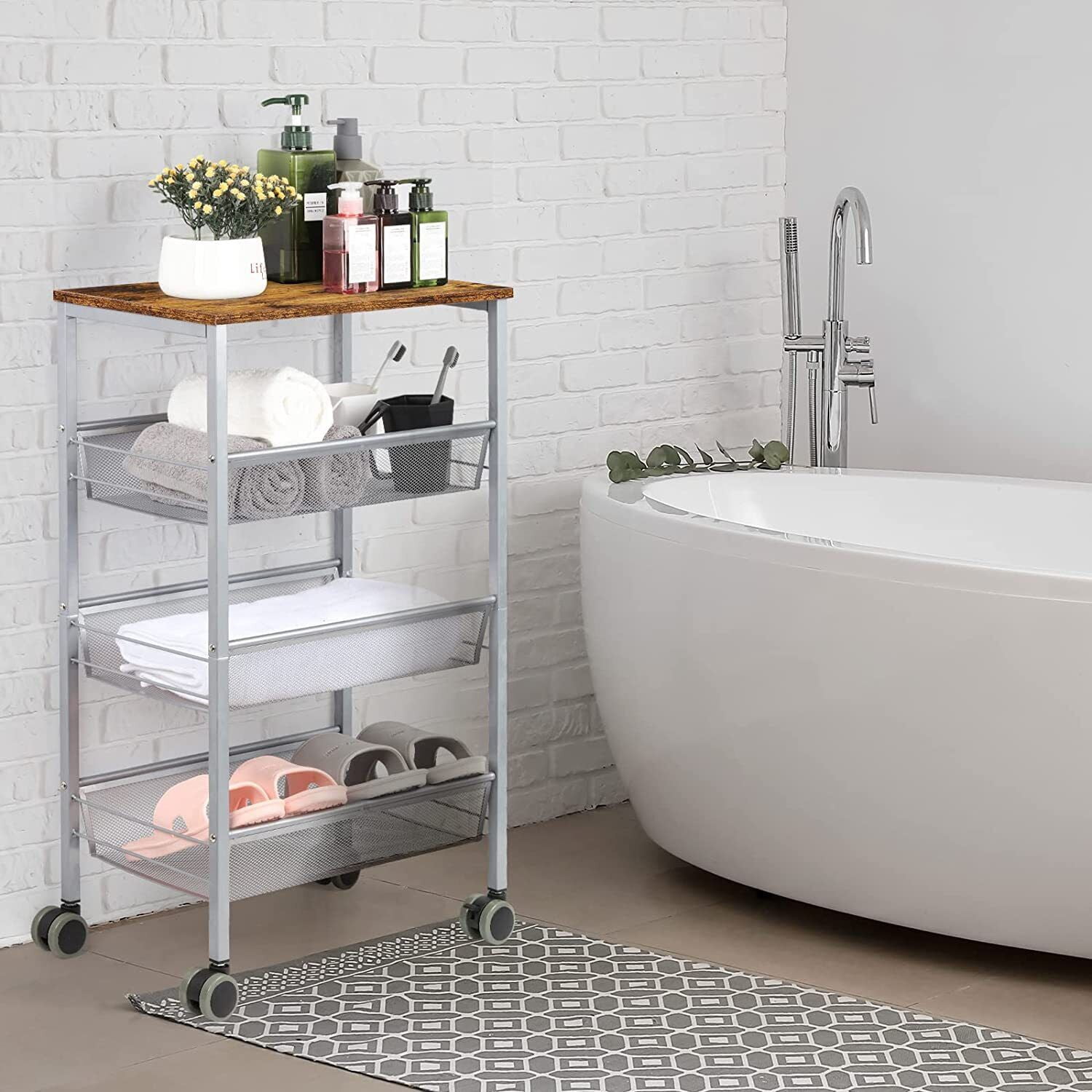 4 Tier Kitchen Storage Stand Rolling Carts Bathroom Living Room Storage