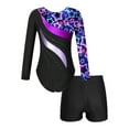 thumbnail image 5 of iiniim Kids Girls Sparkle Ballet Dance Long Sleeve Gymnastics Leotard with Yoga Shorts Set Tracksuit 4-14 A Starry Black 8, 5 of 7