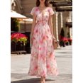 thumbnail image 4 of Pink Floral Print V-Neck Romantic Elegant Long Maxi Dress, 4 of 5