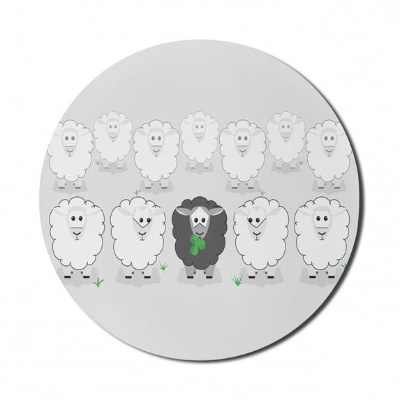 Colorful Mouse Pad for Computers, Flock of Sheep with a Black Different Strange, Round Non-Slip Thick Rubber Modern Gaming Mousepad, 8" Round, Fern Green Grey, by Ambesonne