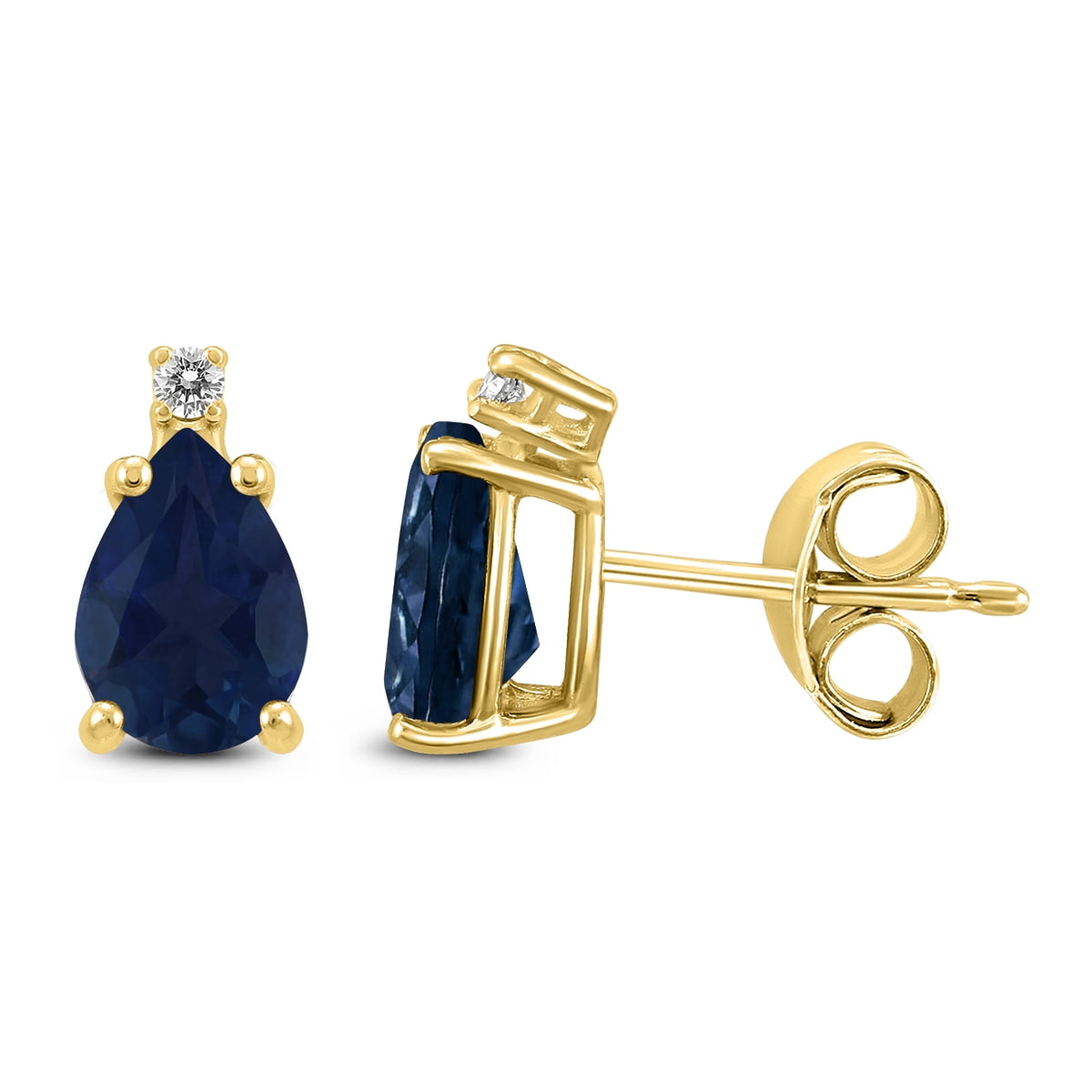 14K Yellow Gold 5x3MM Pear Sapphire and Diamond Earrings 