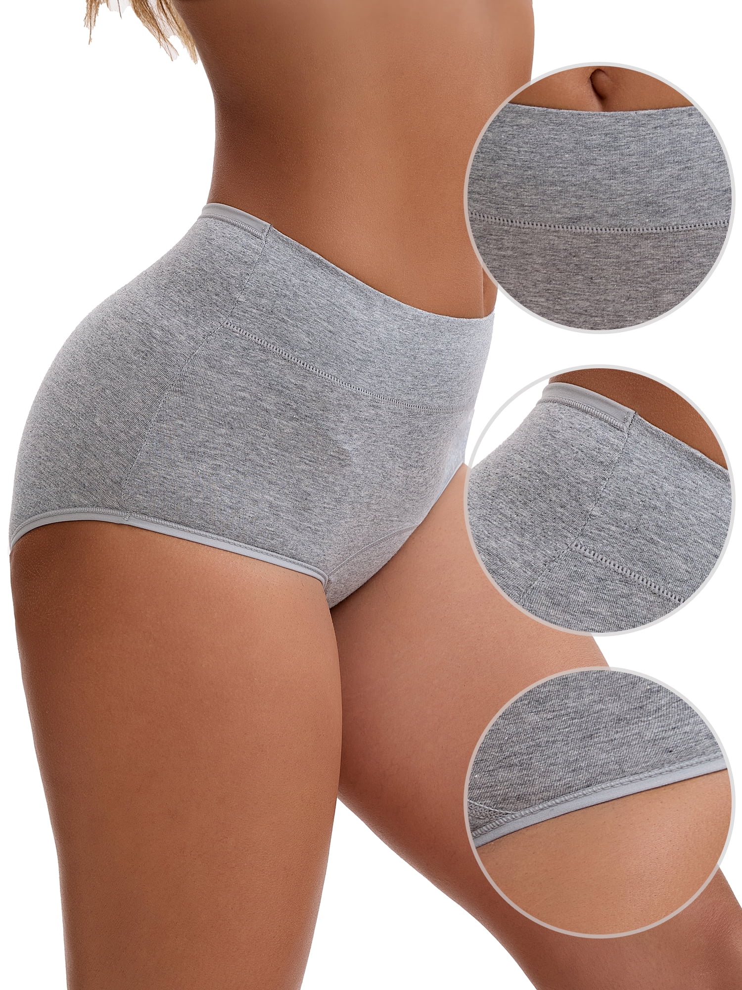 Unique Bargains Women's High Waist Cotton Briefs with Leak Proof Feature M Gray
