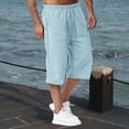 thumbnail image 2 of IYYVV Men's Long Cotton Linen Shorts Knee Length 3/4 Baggy Pants Summer Drawstring Sport Lounge Capri Pant with Pockets Light Blue XL, 2 of 4